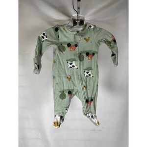 Carters Just One You Newborn Farm Print Footed Sleeper Sage Green Cow Tractor 0M